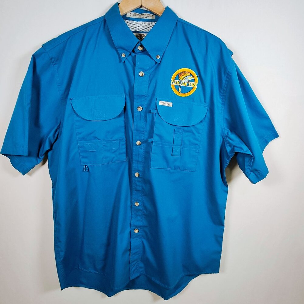 Tigar Hill Men's Large Fishing Blue Short Sleeve Shirt